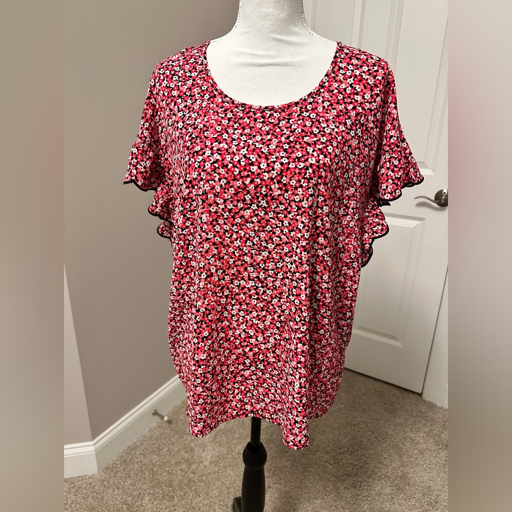 Michael Kors pink floral top - L EUC